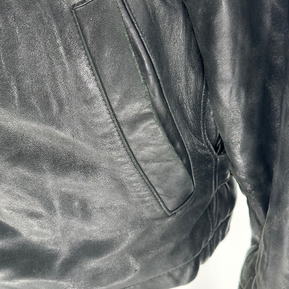 Marc New York Andrew Marc Moto Bomber Black Leather Jacket Size L READ - Picture 3 of 10